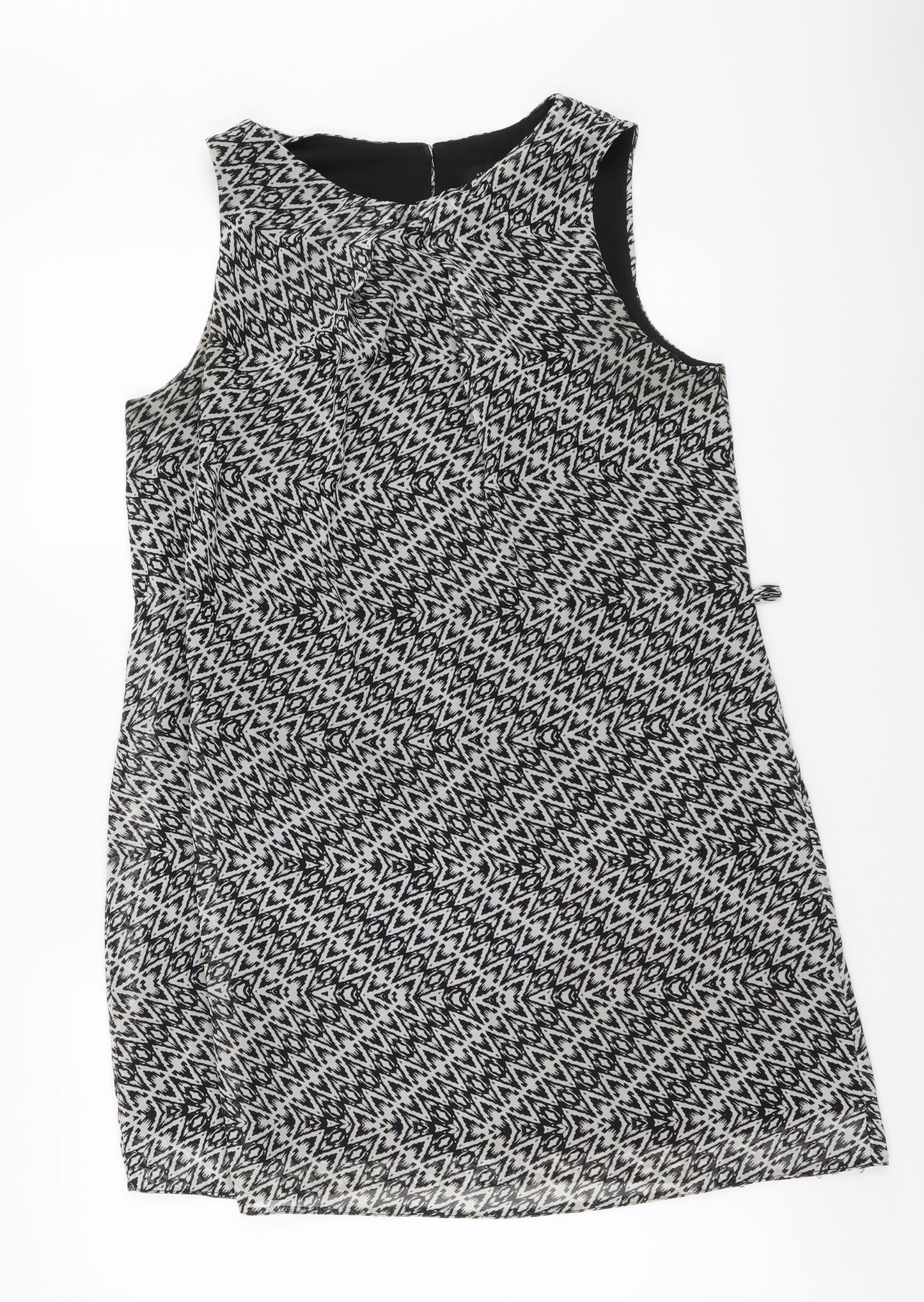 Atmosphere Womens Black Geometric Polyester A-Line Size 14 Round Neck Pullover