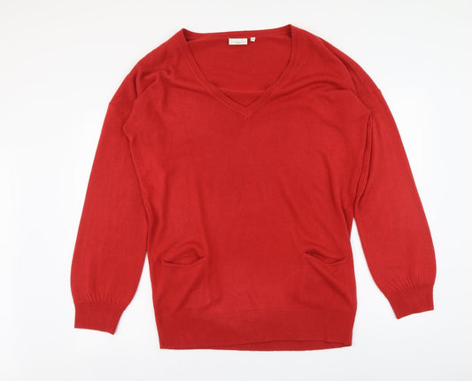New Lok Womens Red V-Neck Acrylic Tunic Jumper Size 16