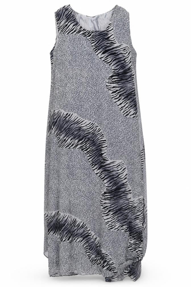 I&D Colors Womens Grey Animal Print Polyester Maxi Size 14 Round Neck Pullover