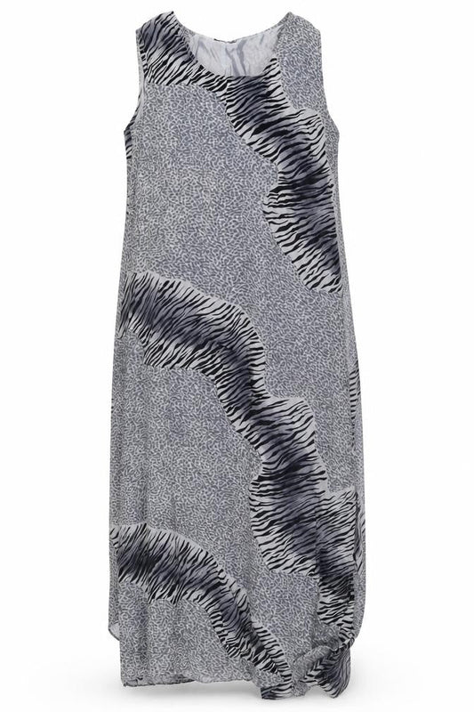 I&D Colors Womens Grey Animal Print Polyester Maxi Size 14 Round Neck Pullover