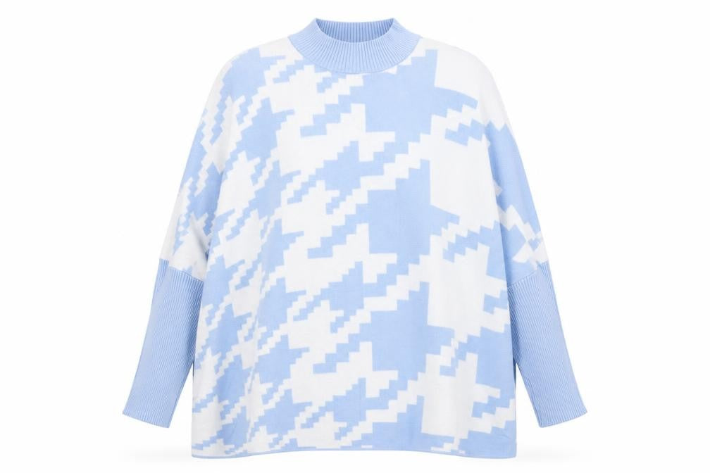 Ciao Milano Womens Blue High Neck Geometric Viscose Pullover Jumper One Size