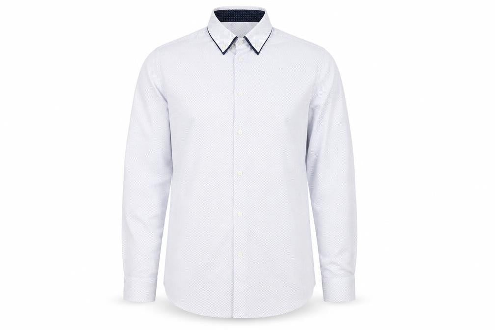 Taylor & Wright Mens White Polka Dot Polyester Button-Up Size 16 Collared Button