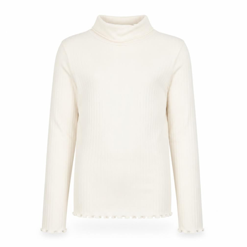 Marks & Spencer Girls Ivory Cotton Basic T-Shirt Size 9-10 Years Roll Neck Pullover