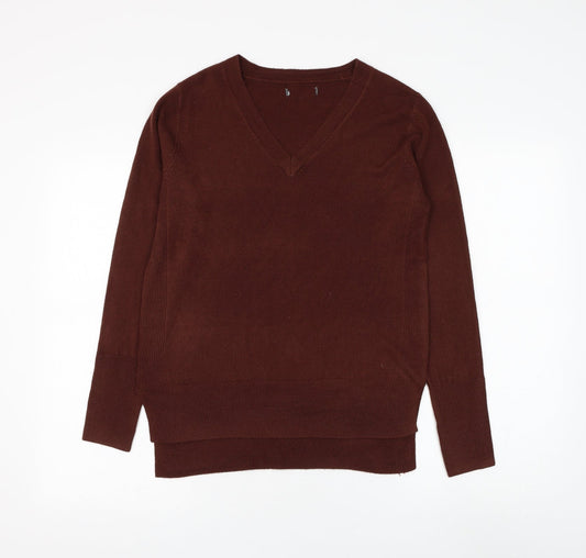 Preworn Womens Brown V-Neck Polyester Pullover Jumper Size M