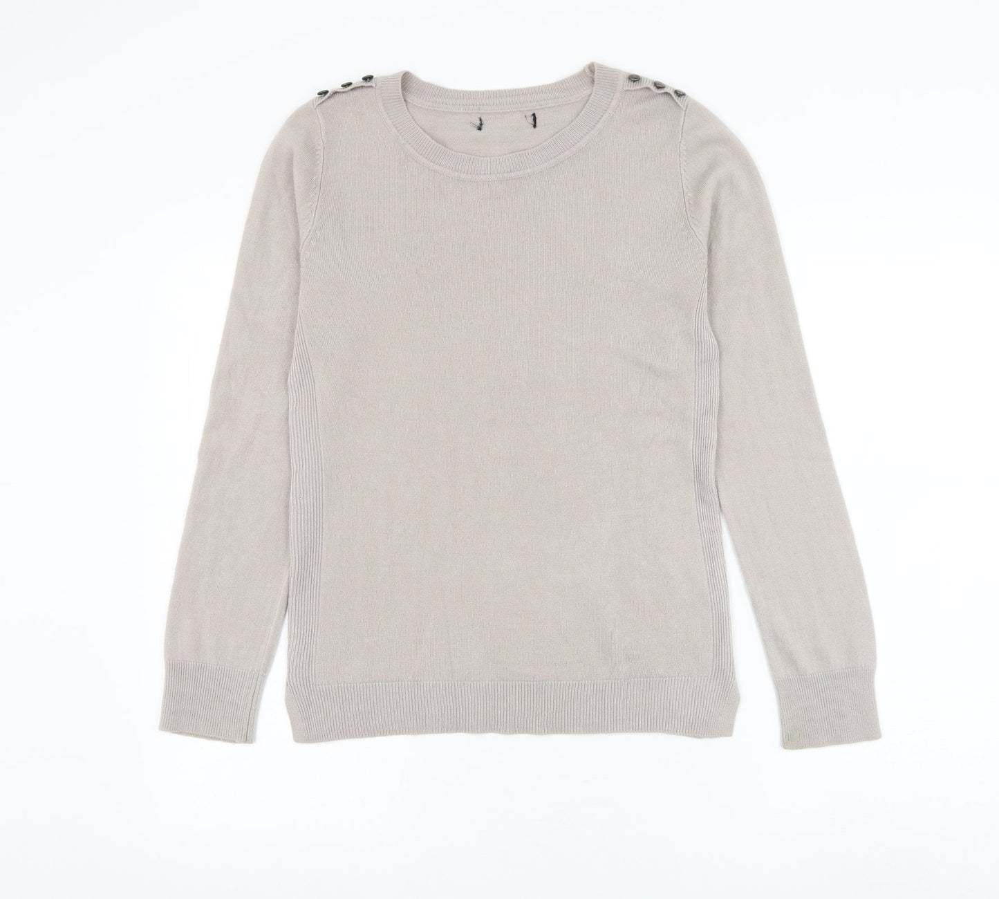 Preworn Womens Beige Round Neck Polyester Pullover Jumper Size M