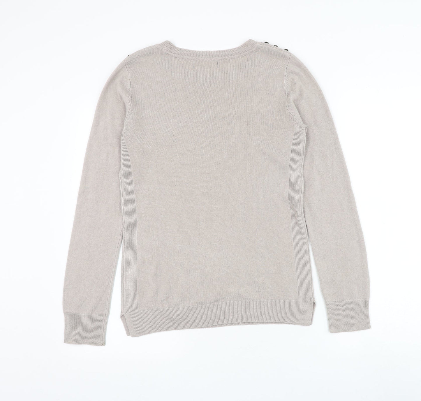 Preworn Womens Beige Round Neck Polyester Pullover Jumper Size M
