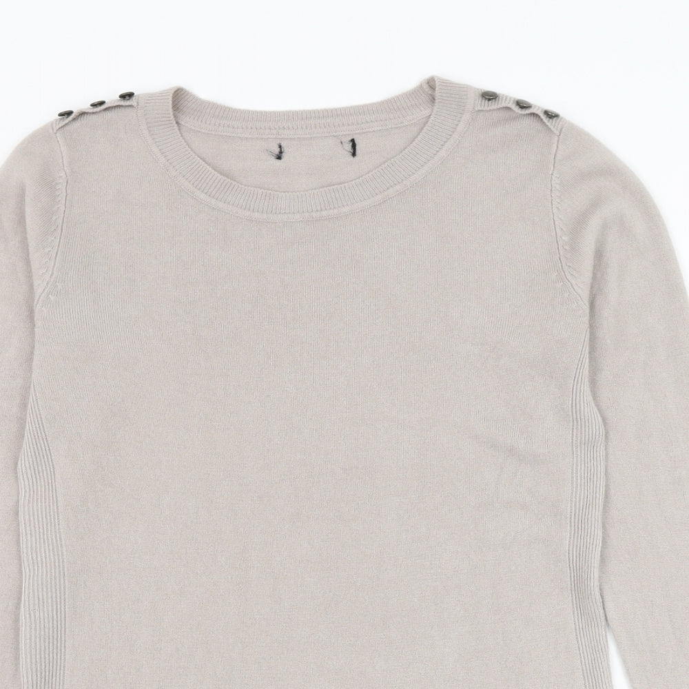 Preworn Womens Beige Round Neck Polyester Pullover Jumper Size M