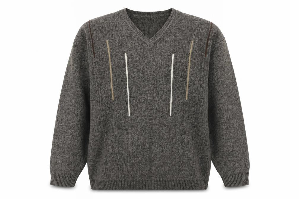 Greenwoods Mens Brown V-Neck Cotton Pullover Jumper Size M