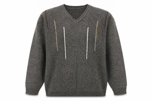 Greenwoods Mens Brown V-Neck Cotton Pullover Jumper Size M