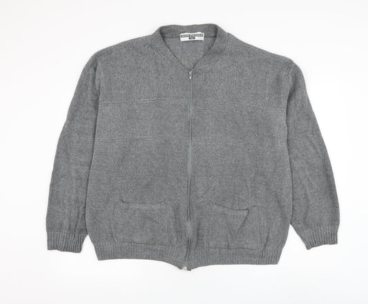 High Profile Mens Grey Round Neck Cotton Full Zip Jumper Size XL