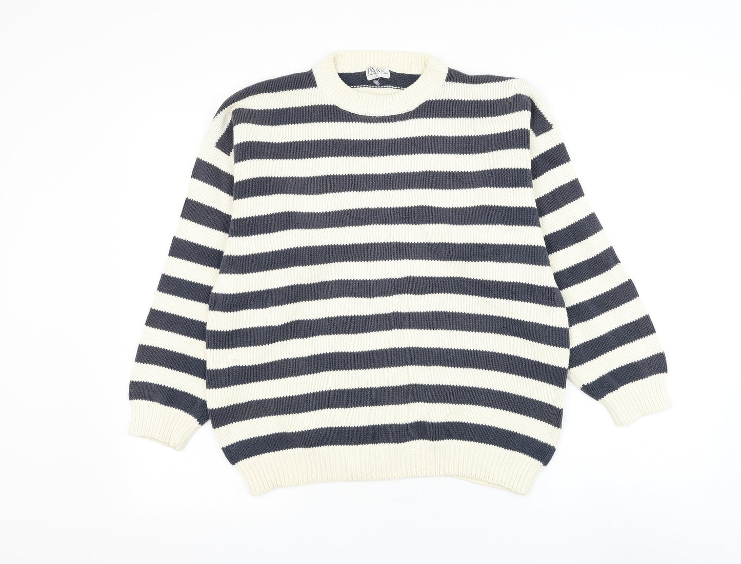 Para Womens White Round Neck Striped Cotton Pullover Jumper Size S