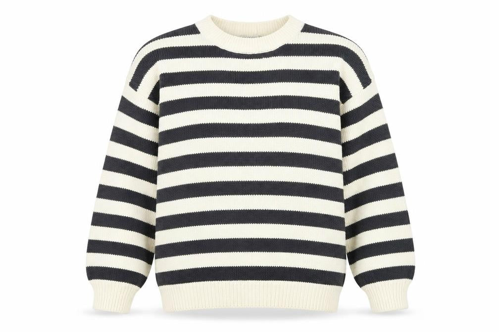 Para Womens White Round Neck Striped Cotton Pullover Jumper Size S