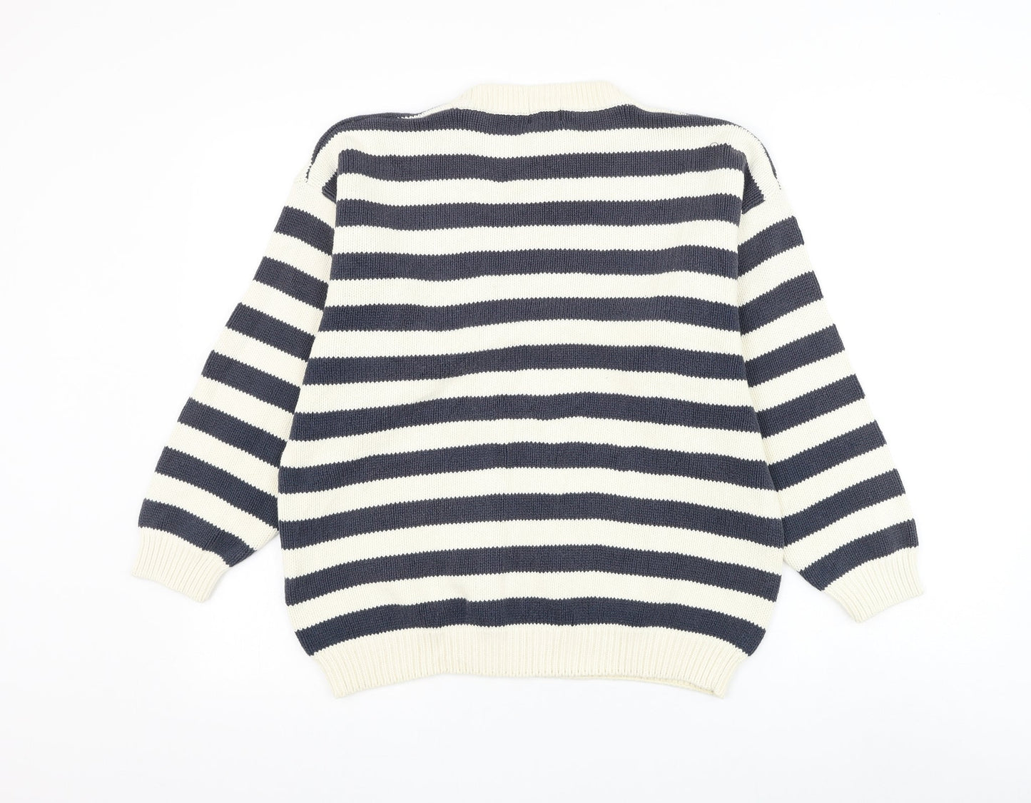 Para Womens White Round Neck Striped Cotton Pullover Jumper Size S