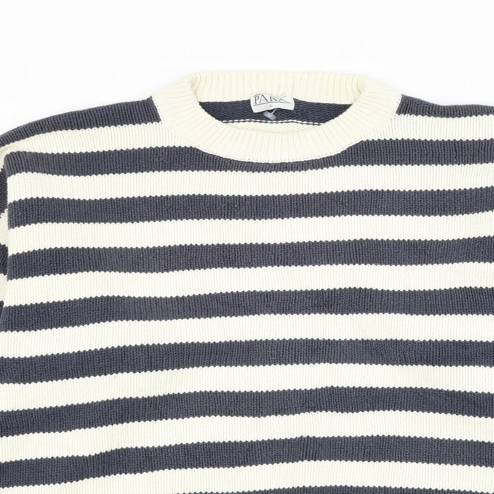 Para Womens White Round Neck Striped Cotton Pullover Jumper Size S