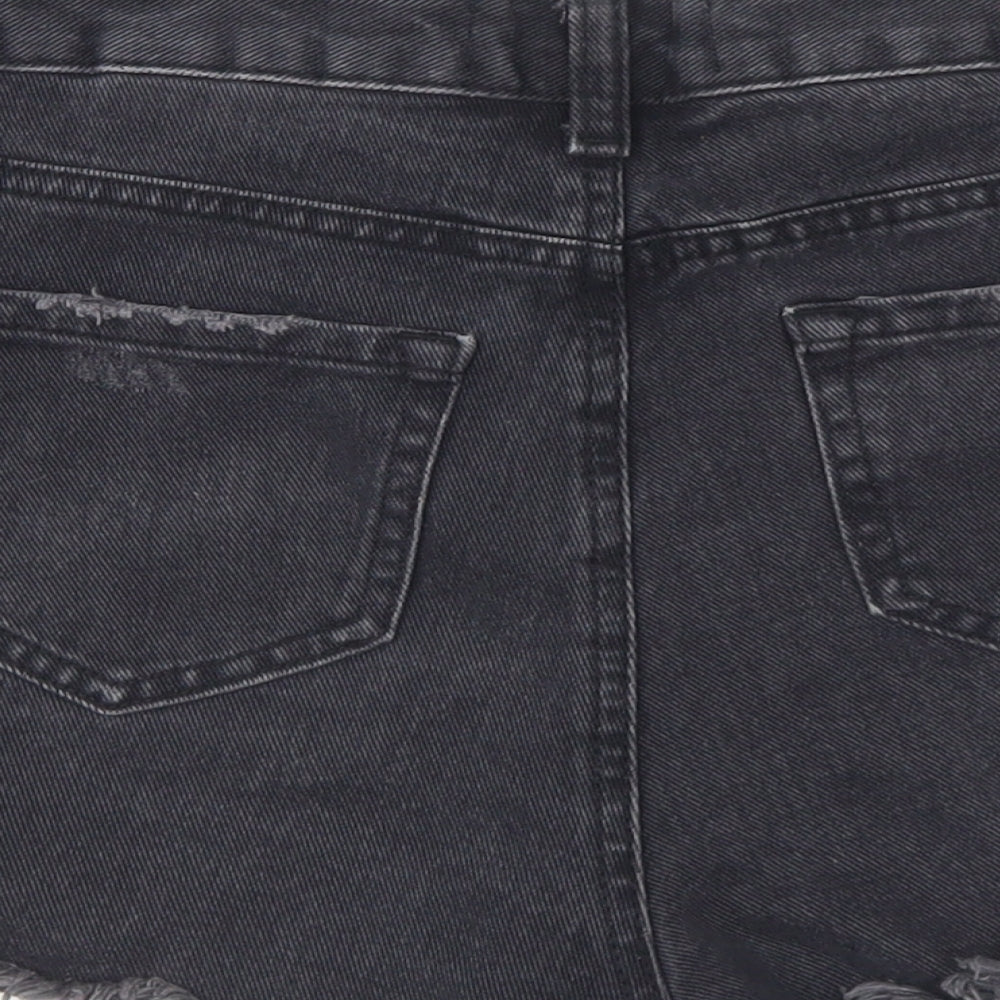 Denim & Co. Womens Black Cotton Hot Pants Shorts Size 8 L4 in Regular Button - Distressed Look