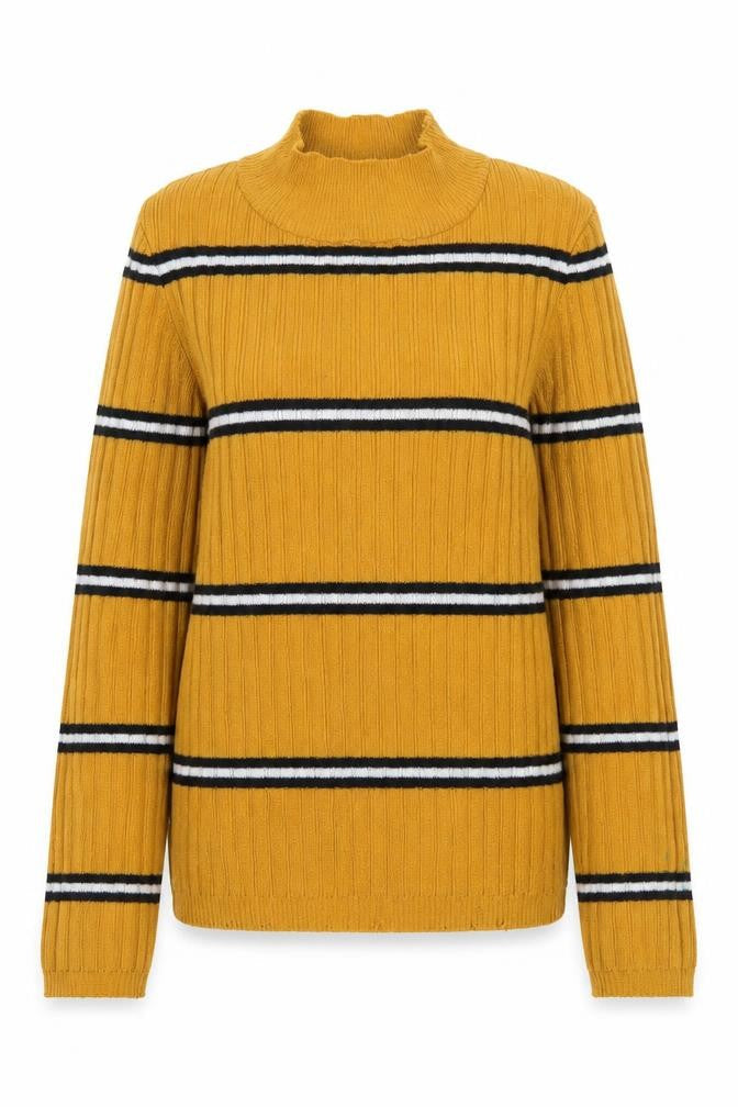 Primark Womens Yellow Roll Neck Striped Polyester Pullover Jumper Size XS