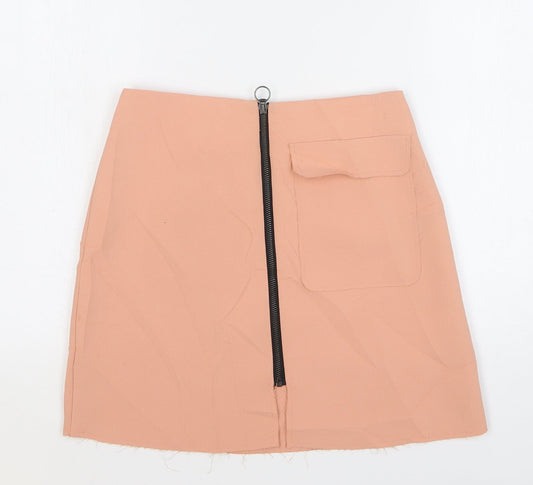 Topshop Womens Pink Polyester Mini Skirt Size 8 Zip