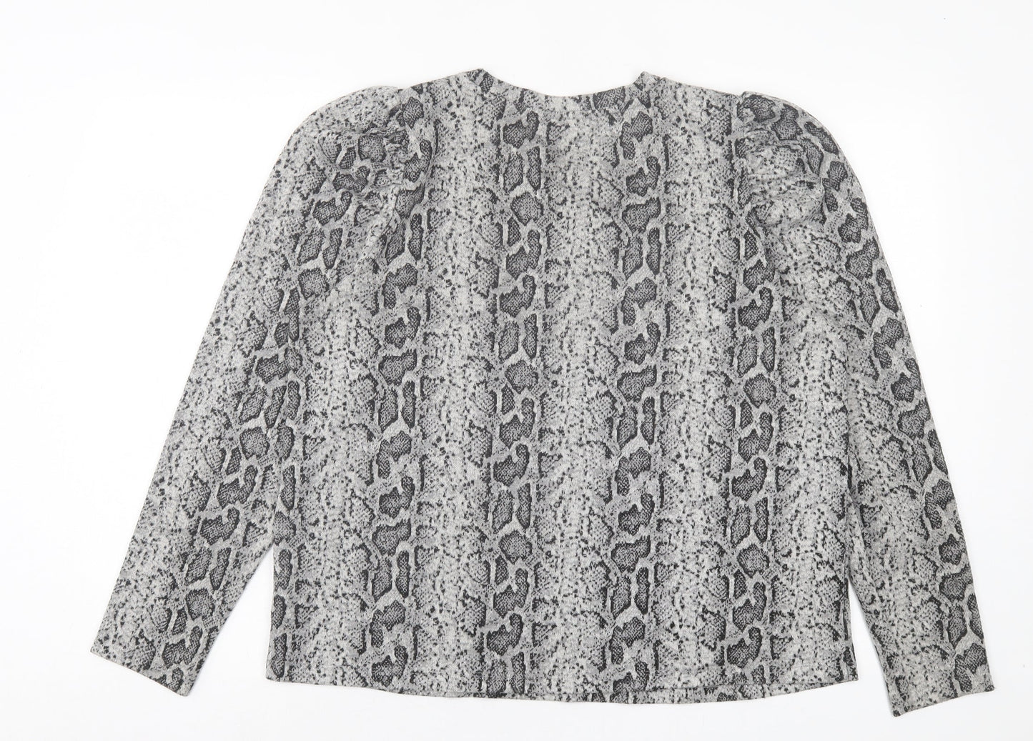 F&F Womens Grey Animal Print Polyester Basic T-Shirt Size 10 Crew Neck - Snake Print