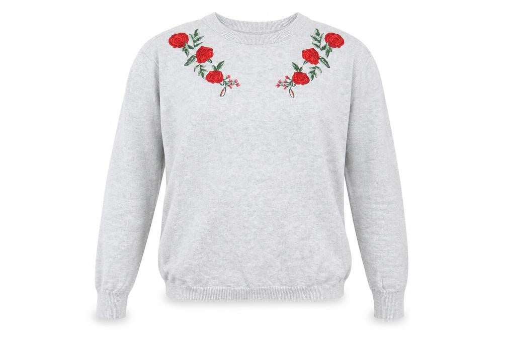 H&M Womens Grey Crew Neck Floral Cotton Pullover Jumper Size S