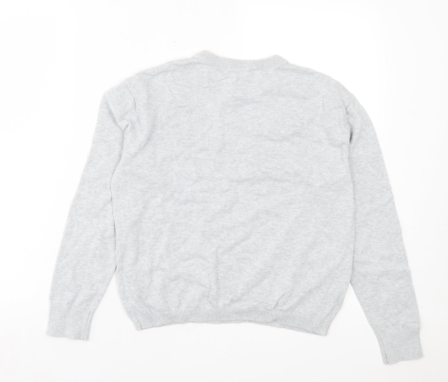 H&M Womens Grey Crew Neck Floral Cotton Pullover Jumper Size S