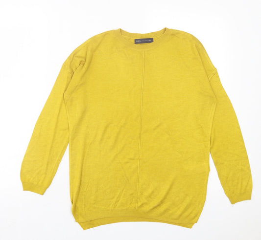 Marks and Spencer Womens Yellow Crew Neck Acrylic Pullover Jumper Size S
