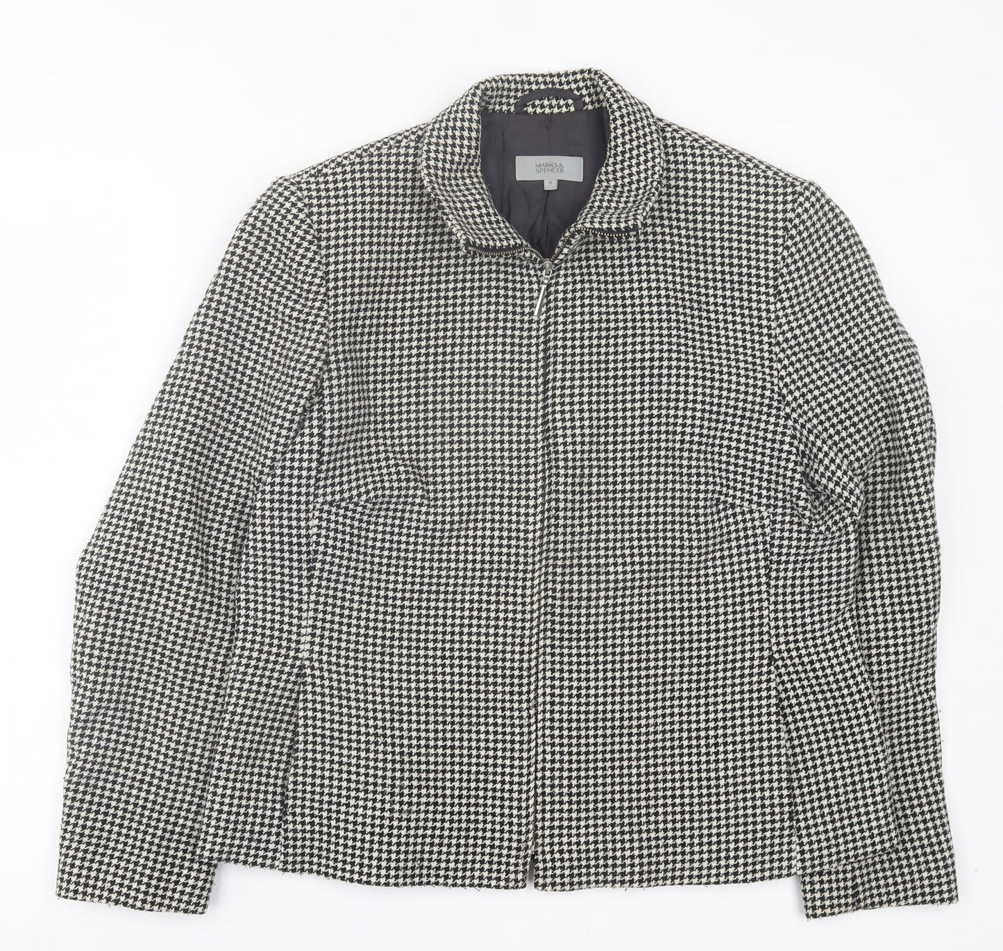 Marks and Spencer Womens Black Geometric Jacket Size 16 Zip