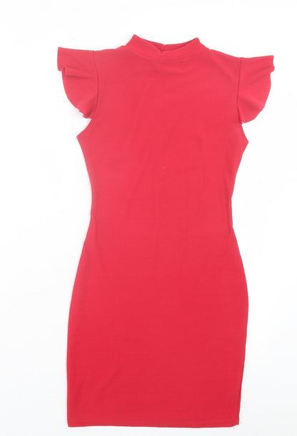 PRETTYLITTLETHING Womens Red Polyester Bodycon Size 6 Round Neck Pullover