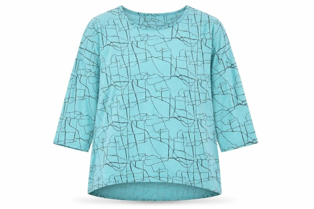Viz A Viz Womens Blue Crew Neck Geometric Polyester Pullover Jumper Size 16