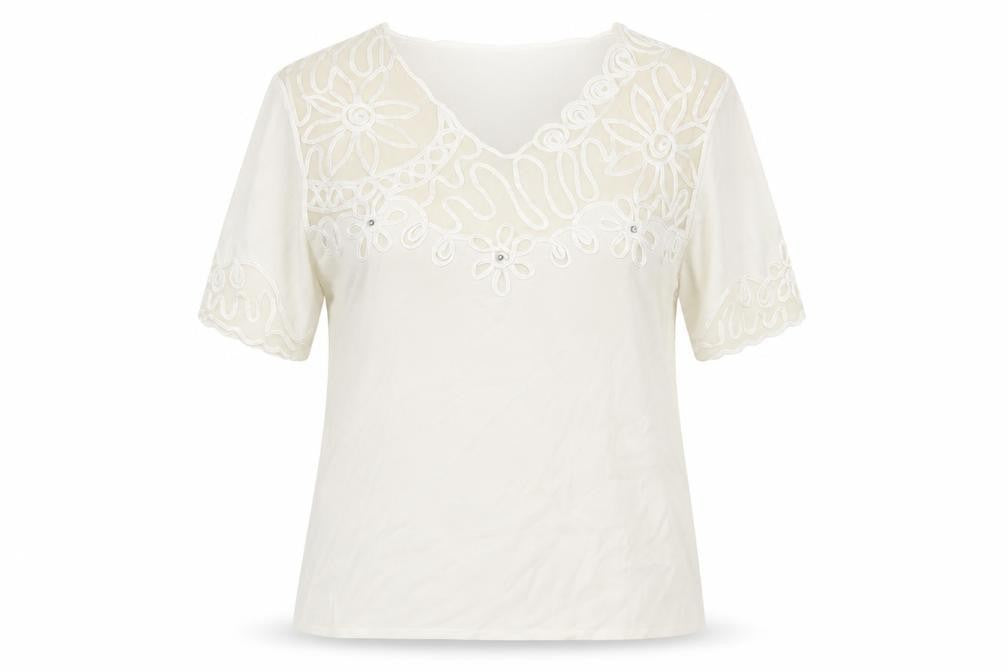 Talisa Womens Ivory Viscose Basic T-Shirt Size M V-Neck