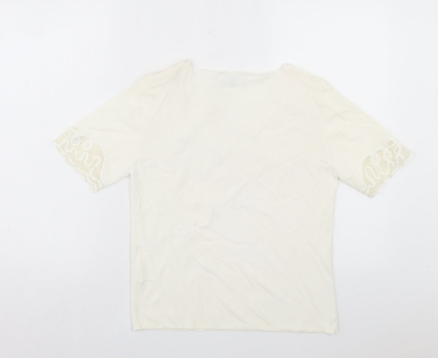 Talisa Womens Ivory Viscose Basic T-Shirt Size M V-Neck