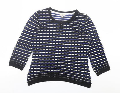 Country Casuals Womens Blue Crew Neck Geometric Cotton Pullover Jumper Size M