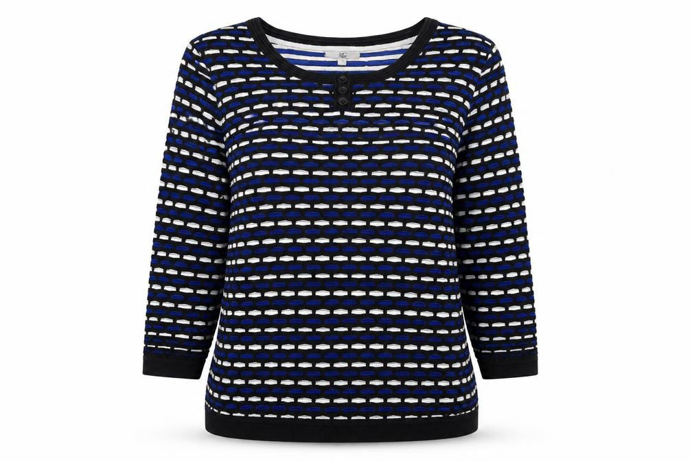 Country Casuals Womens Blue Crew Neck Geometric Cotton Pullover Jumper Size M