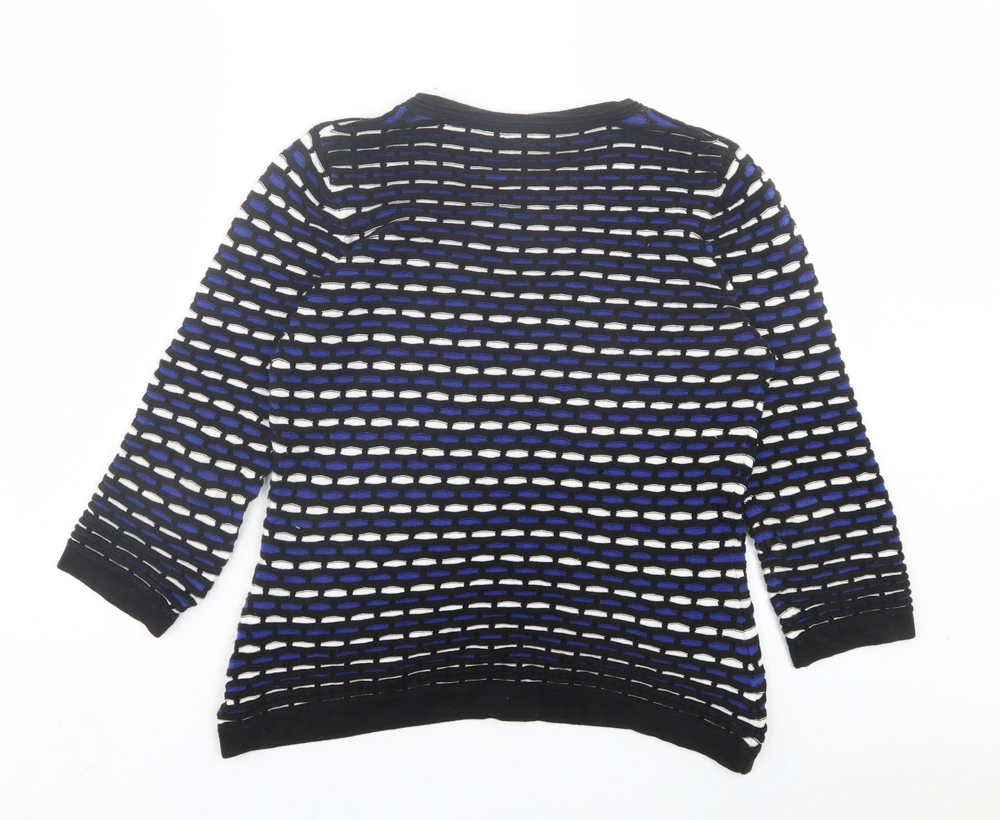 CC Womens Blue Crew Neck Geometric Cotton Pullover Jumper Size M