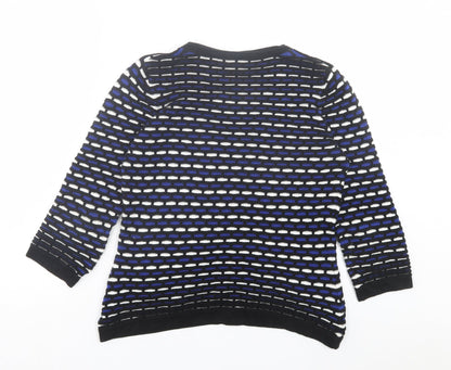 Country Casuals Womens Blue Crew Neck Geometric Cotton Pullover Jumper Size M