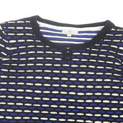 Country Casuals Womens Blue Crew Neck Geometric Cotton Pullover Jumper Size M