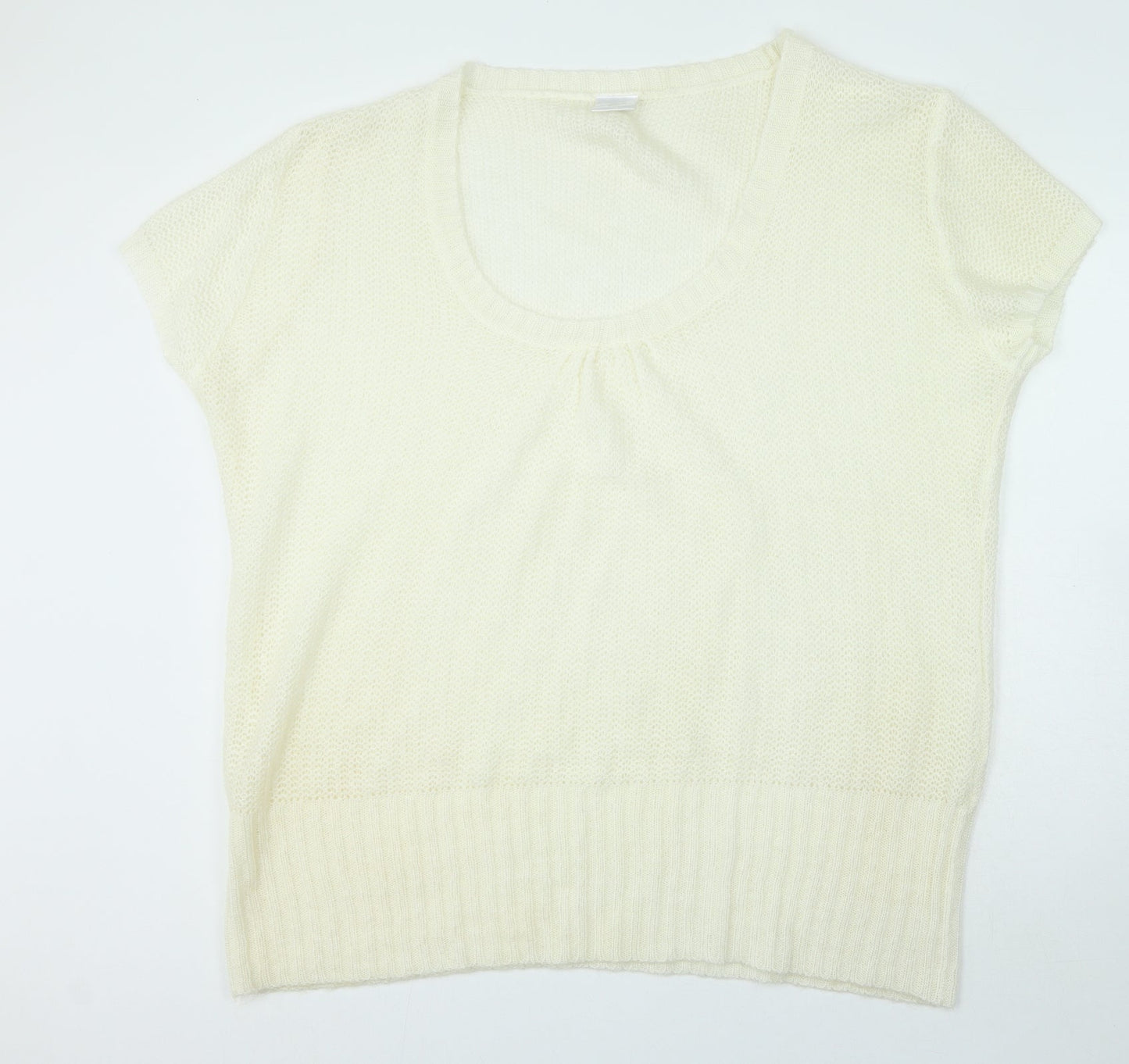 Classic Womens Ivory Acrylic Basic T-Shirt Size 28 Scoop Neck