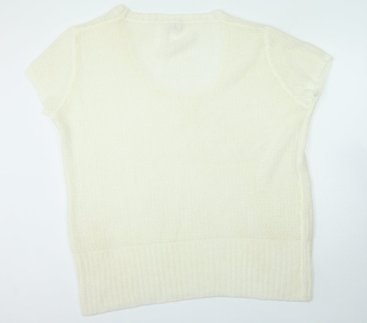 Classic Womens Ivory Acrylic Basic T-Shirt Size 28 Scoop Neck
