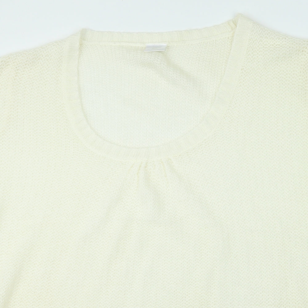 Classic Womens Ivory Acrylic Basic T-Shirt Size 28 Scoop Neck