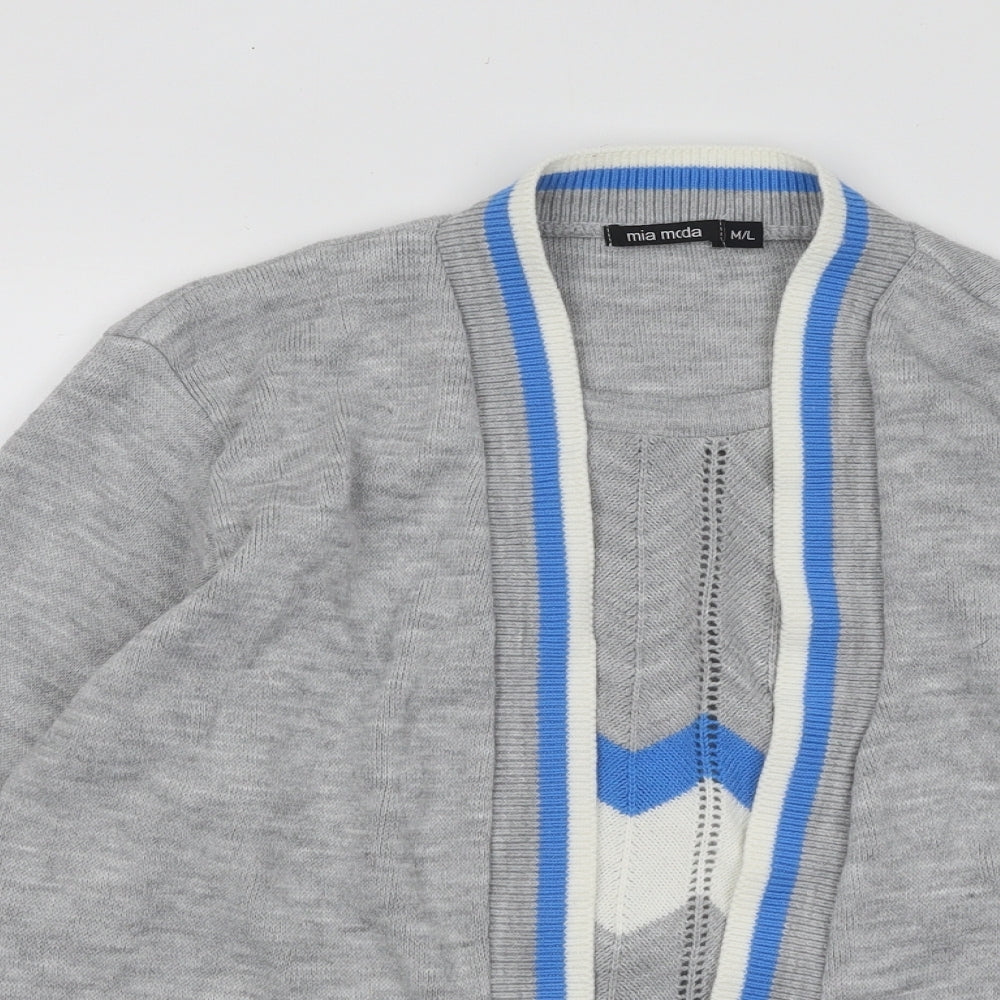 Mia Moda Womens Grey Round Neck Acrylic Pullover Jumper Size L