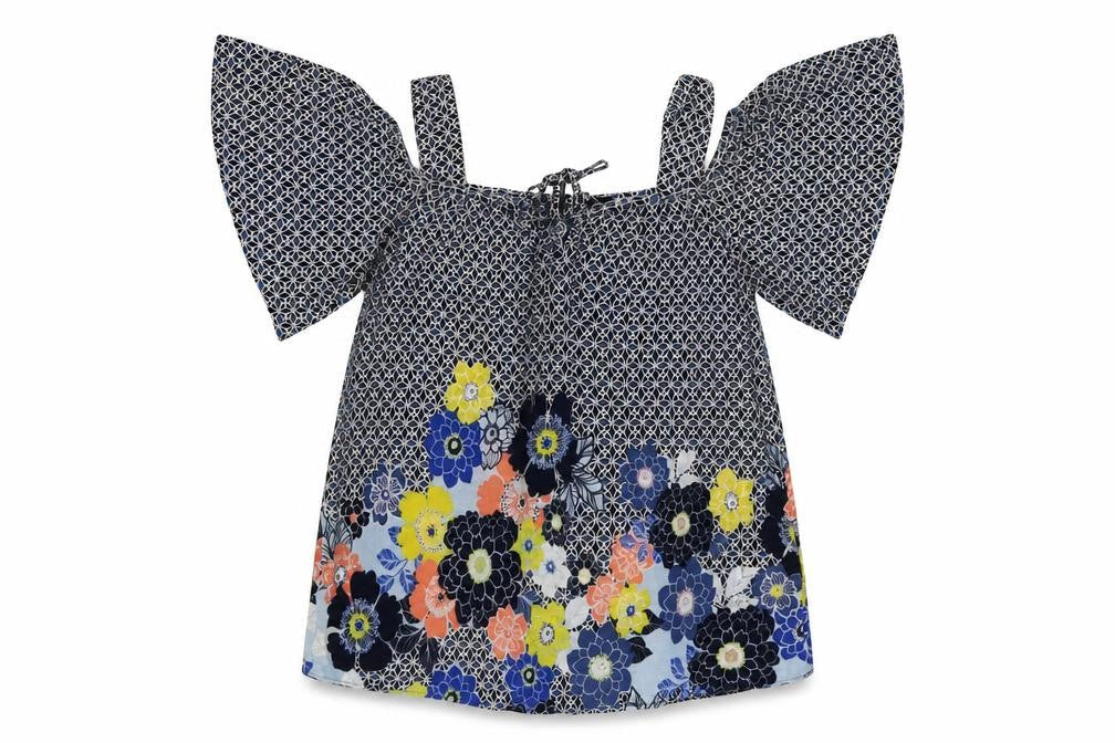 Dorothy Perkins Womens Blue Geometric Cotton Basic Blouse Size 10 Square Neck - Flowers
