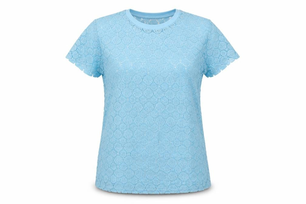 Atmosphere Womens Blue Geometric Cotton Basic T-Shirt Size 8 Round Neck
