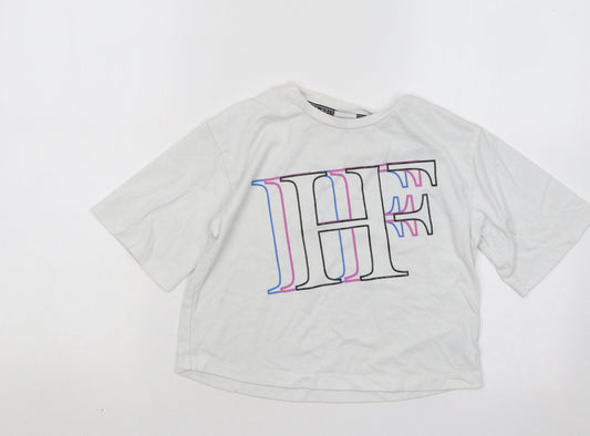Holyfield Girls White Cotton Basic T-Shirt Size 9-10 Years Round Neck Pullover