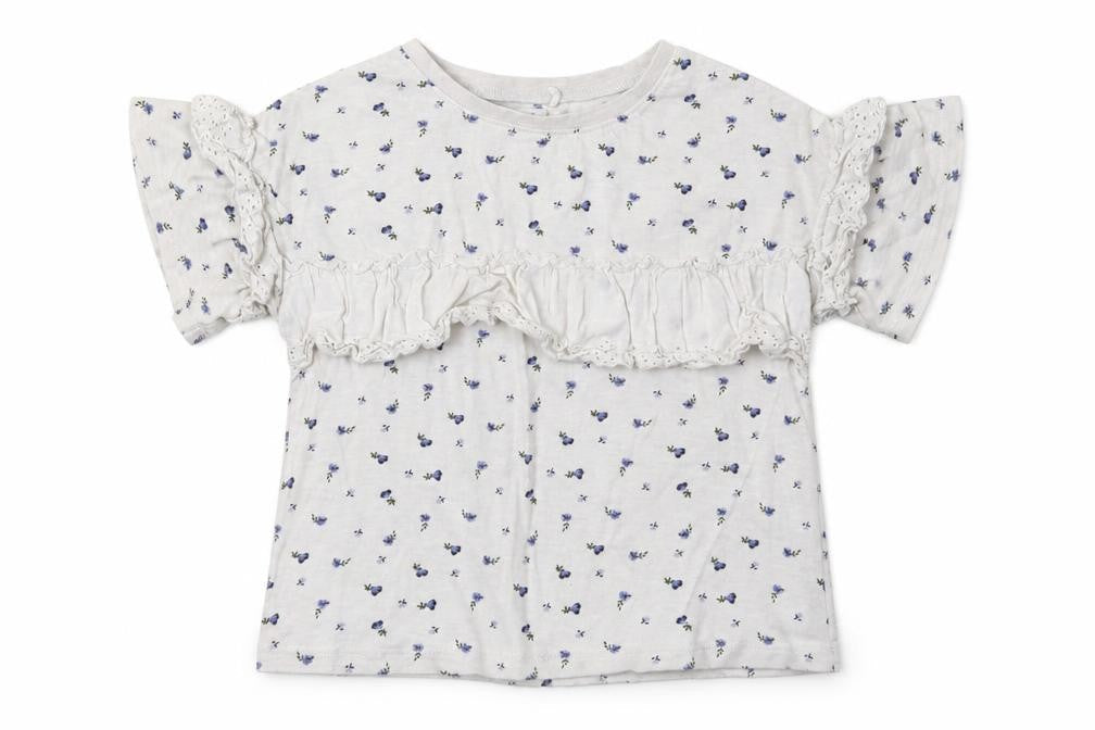 NEXT Girls White Floral Cotton Basic T-Shirt Size 8 Years Round Neck Pullover