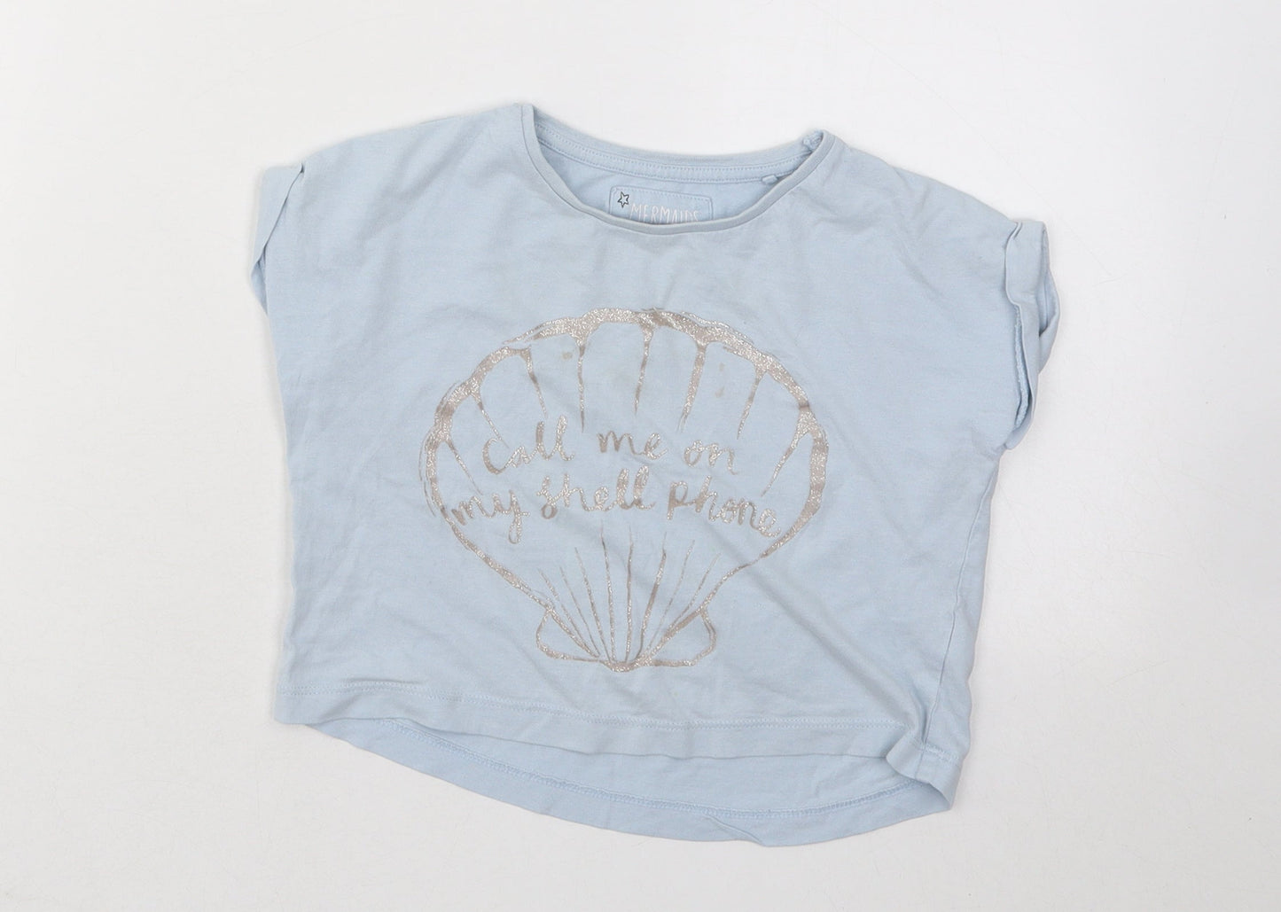 TU Girls Blue Cotton Basic T-Shirt Size 4 Years Round Neck Pullover - Shell