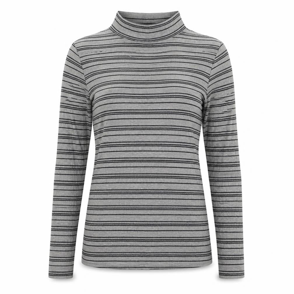 Primark Womens Grey Mock Neck Striped Cotton Pullover Jumper Size 4