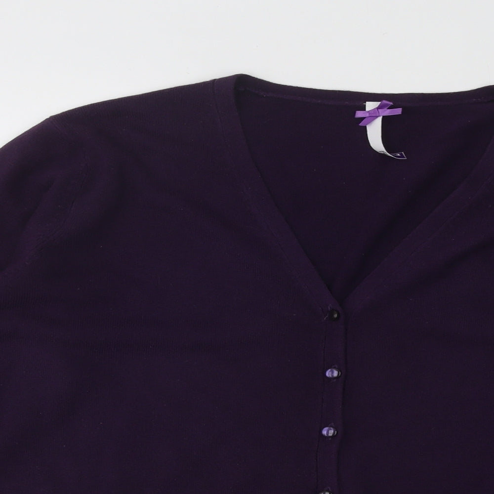 BHS Womens Purple V-Neck Acrylic Cardigan Jumper Size 16