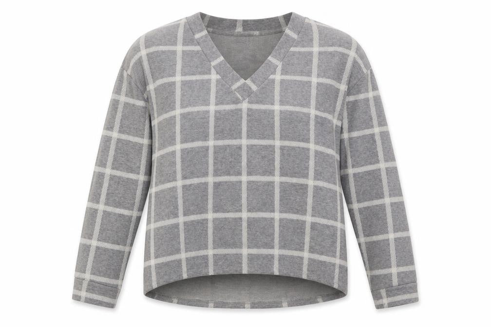 River Island Womens Grey V-Neck Check Cotton Pullover Jumper Size 16