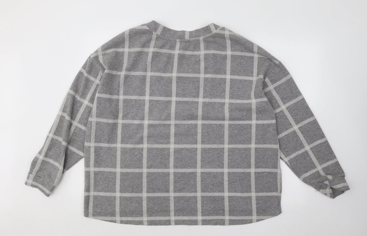 River Island Womens Grey V-Neck Check Cotton Pullover Jumper Size 16