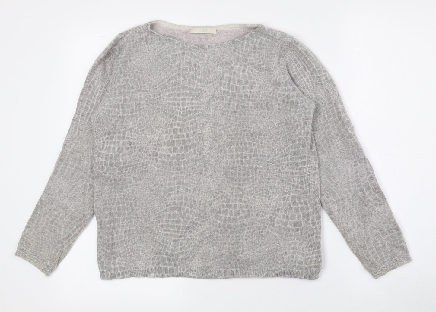 Marks and Spencer Womens Grey Boat Neck Animal Print Angora Pullover Jumper Size 16