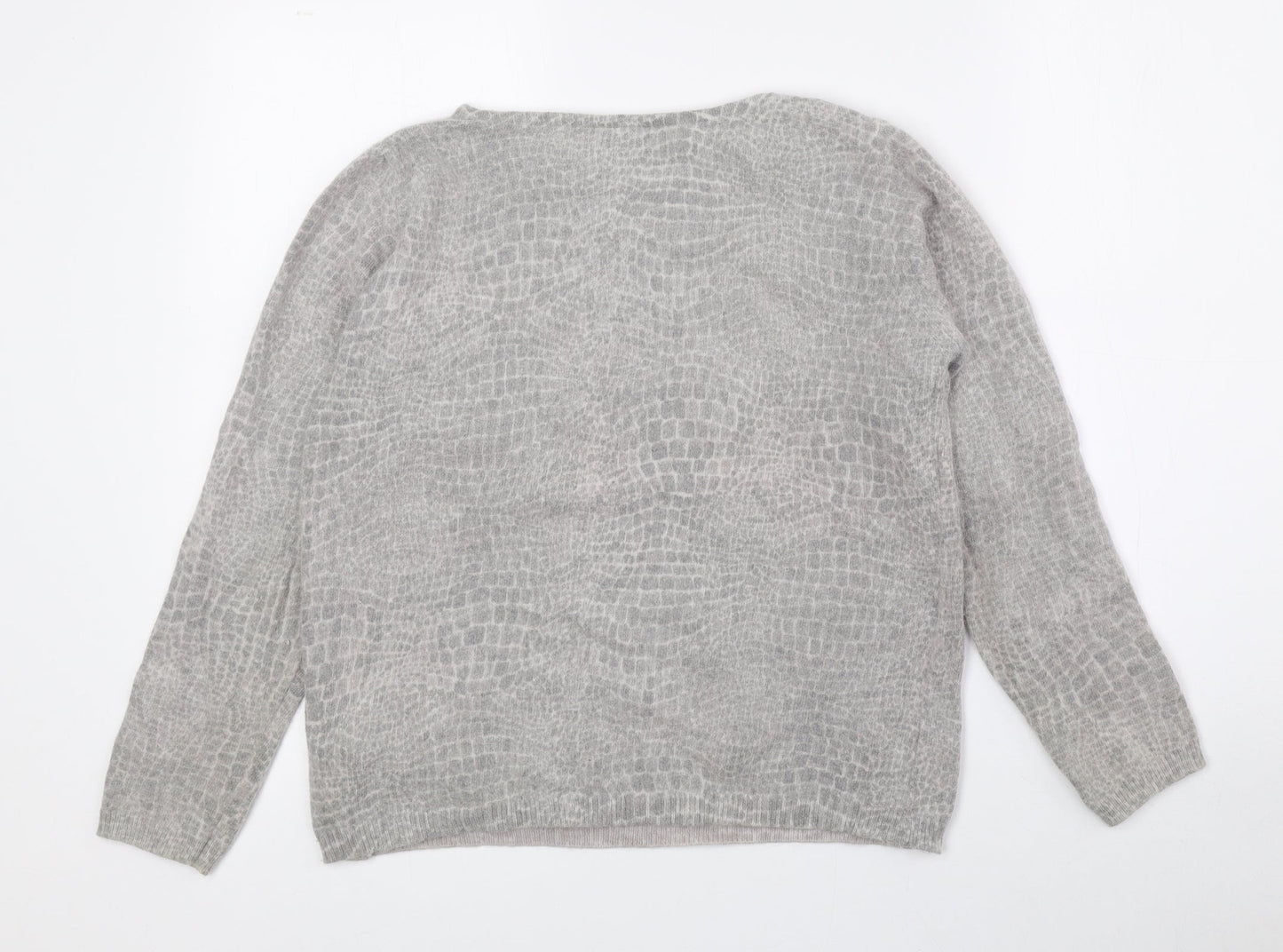 Marks and Spencer Womens Grey Boat Neck Animal Print Angora Pullover Jumper Size 16